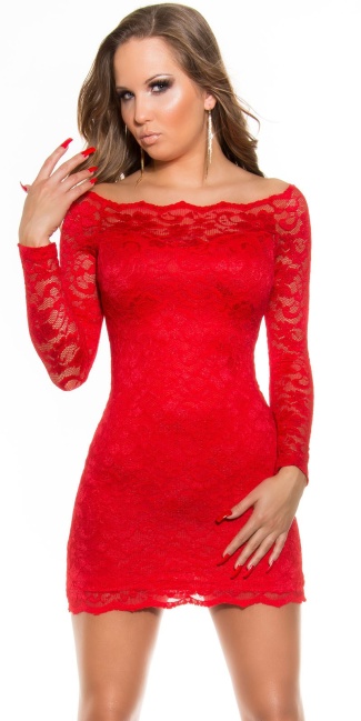 long sleeve mini lace dress Red